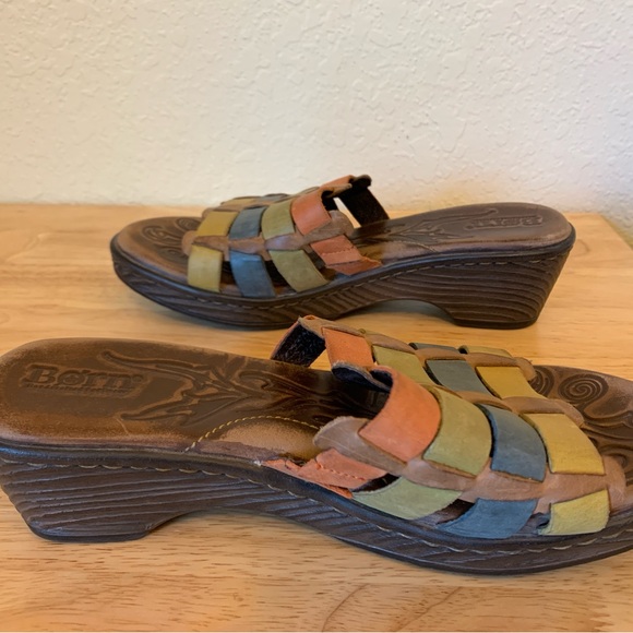 BORN Womens Sandals LoLo Slides Size 8 Slip On Multicolor Leather Straps - Picture 4 of 9